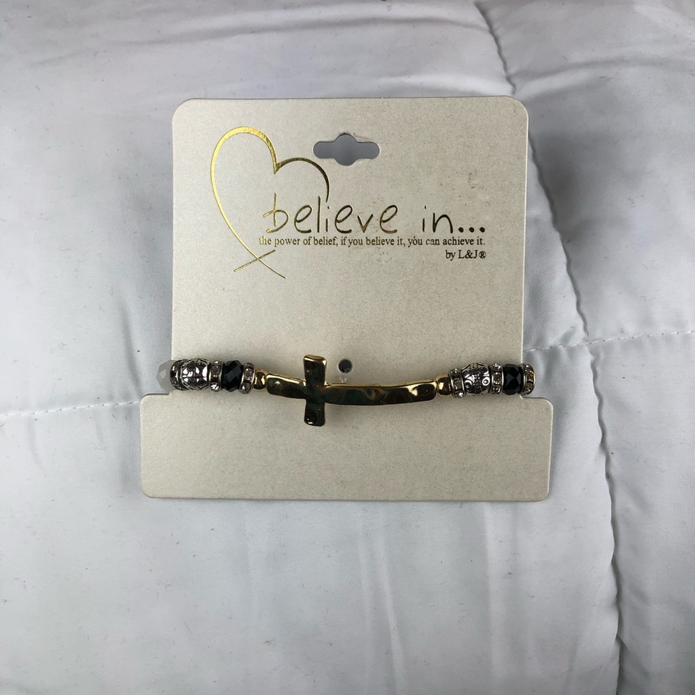 L&J Believe In Faith Cross Beads Stretch Bracelet